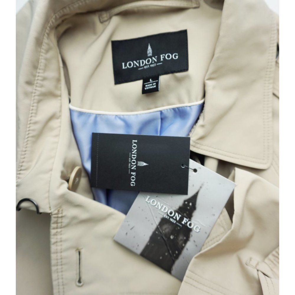 NWT London Fog Double Breasted Trench Coat Stone L - Picture 5 of 9